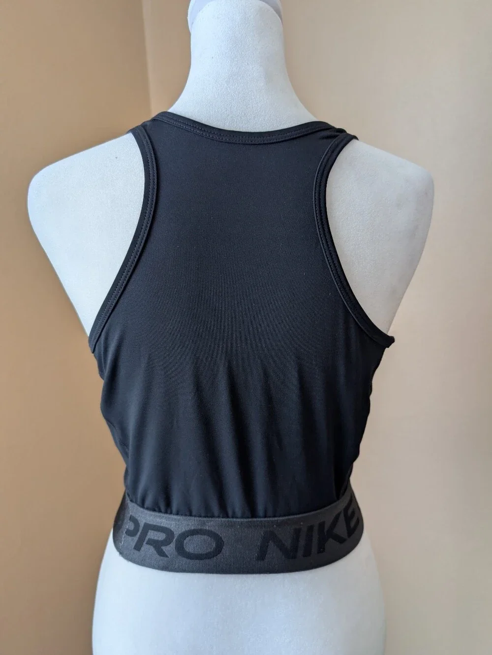 Nike Pro Dri-FIT Graphic Crop Tank Top Black White Logo Size S